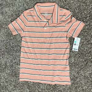 NWT Carter boys 4T button up peach striped polo shirt